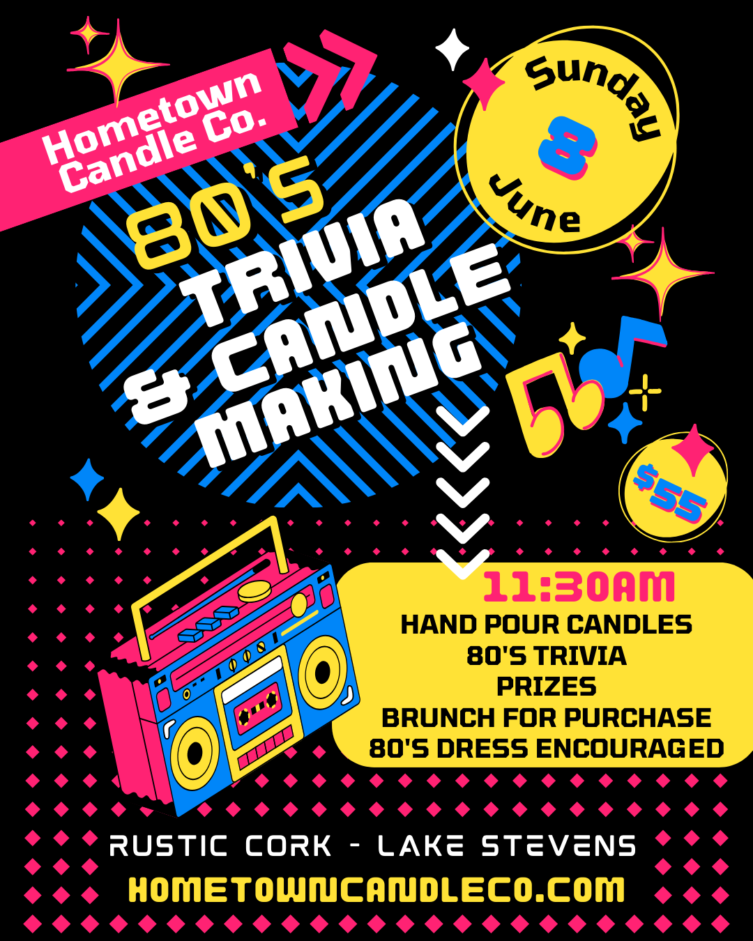 June 8th-  80's Trivia & Candle Making at Rustic Cork
